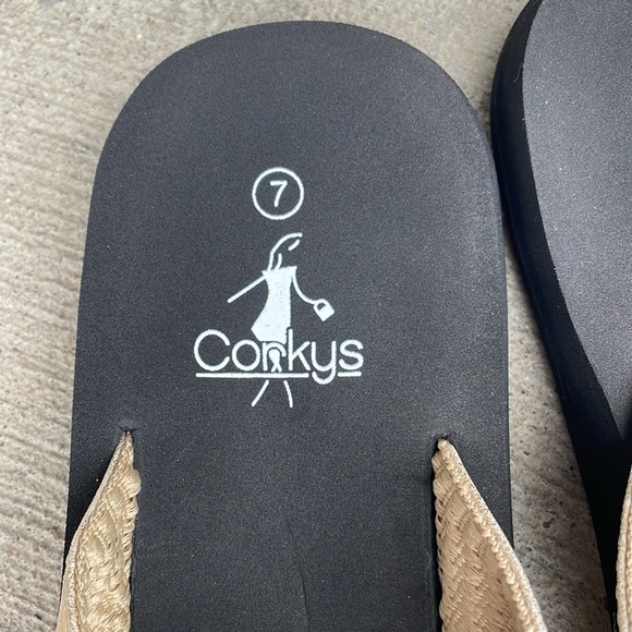 Corkys Black and Gold Flip Flops - Picture 2 of 5
